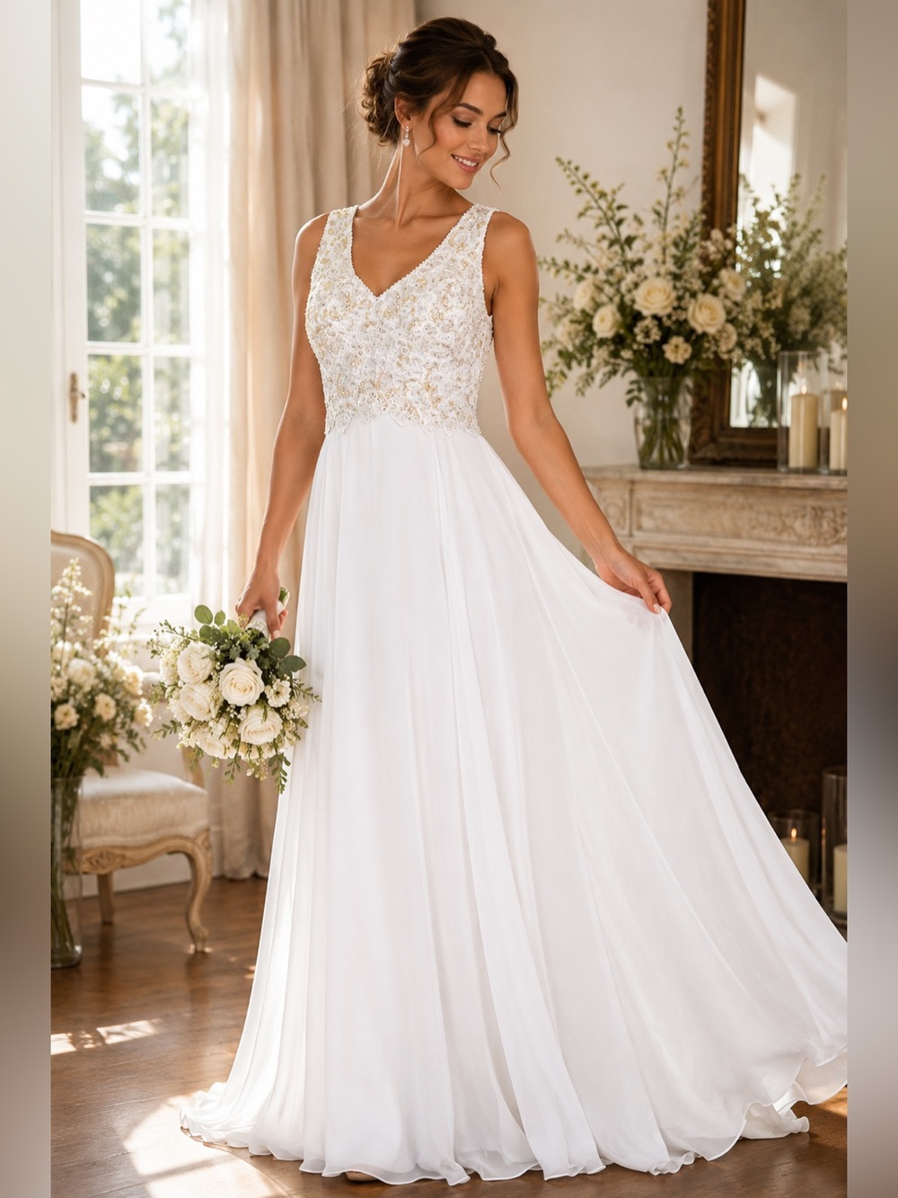 Forever Yours Wedding Gown Fully Beaded Lace Sequin Chiffon Bridal Dress